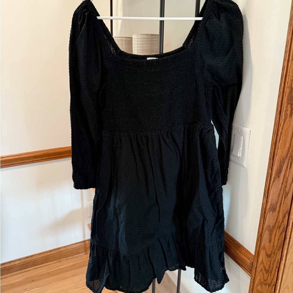 J. Crew Black Smocked Mini Dress